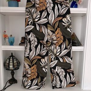 Jules & Leopold Black and White Wide Leg Pants with Tropical Flair# 218